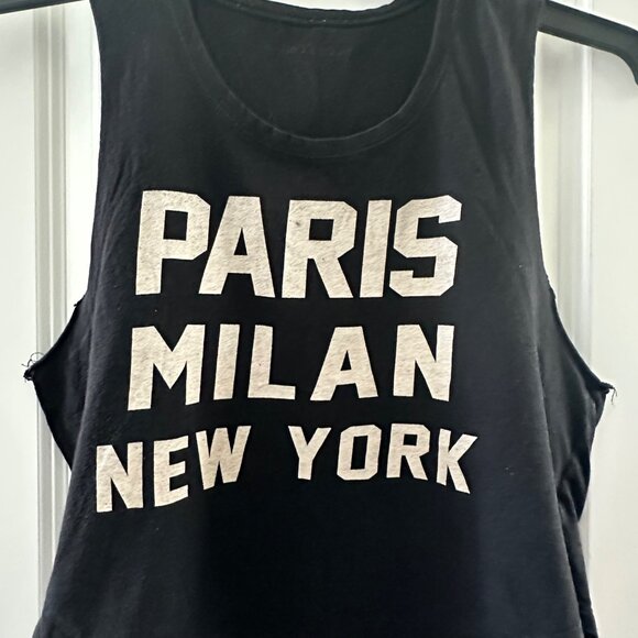 Rebellious Crop Tank Top With Paris Milan New York Print Black Cotton Sleeveless - Picture 5 of 5